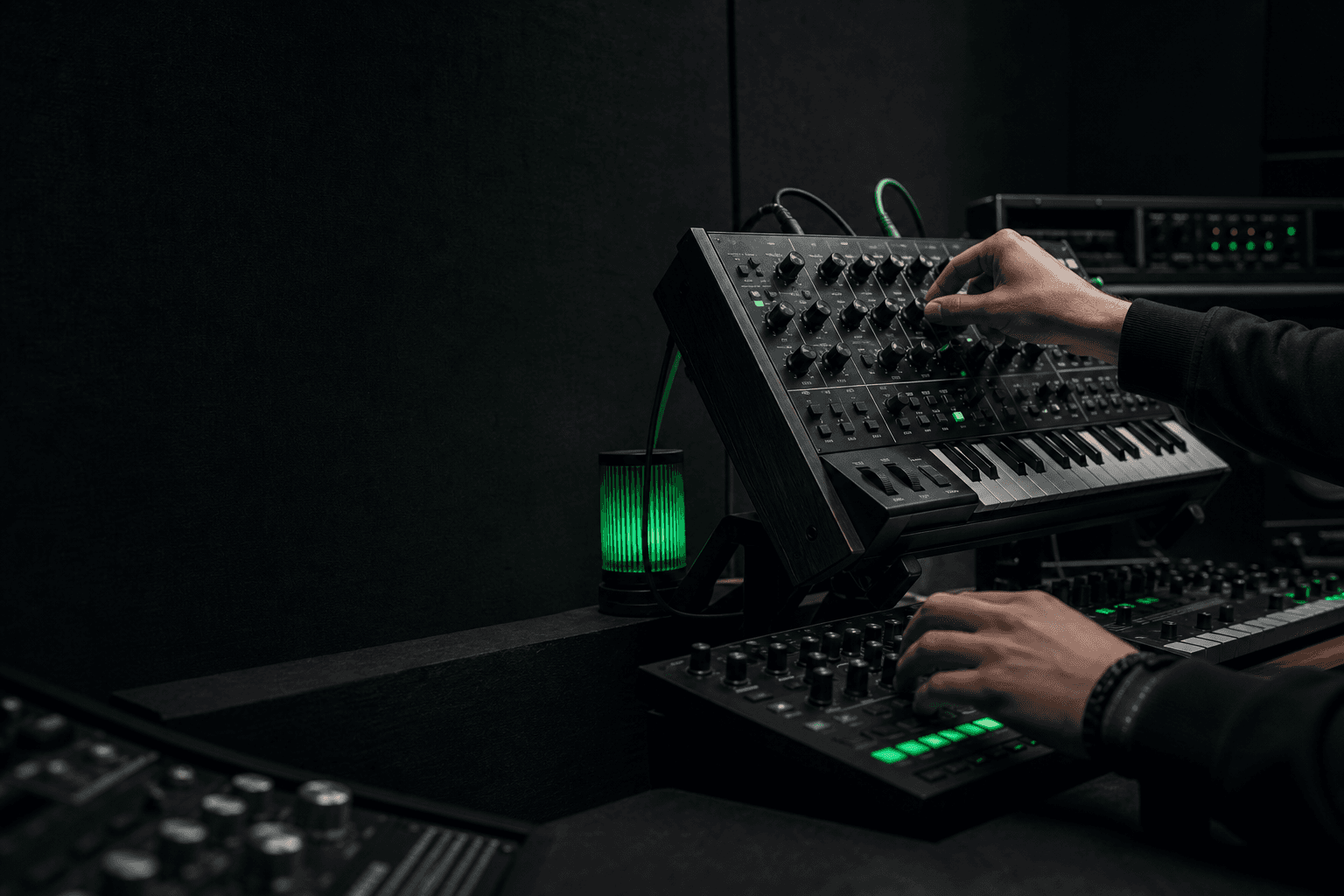 Analog music equipment in the MusicGPT studio